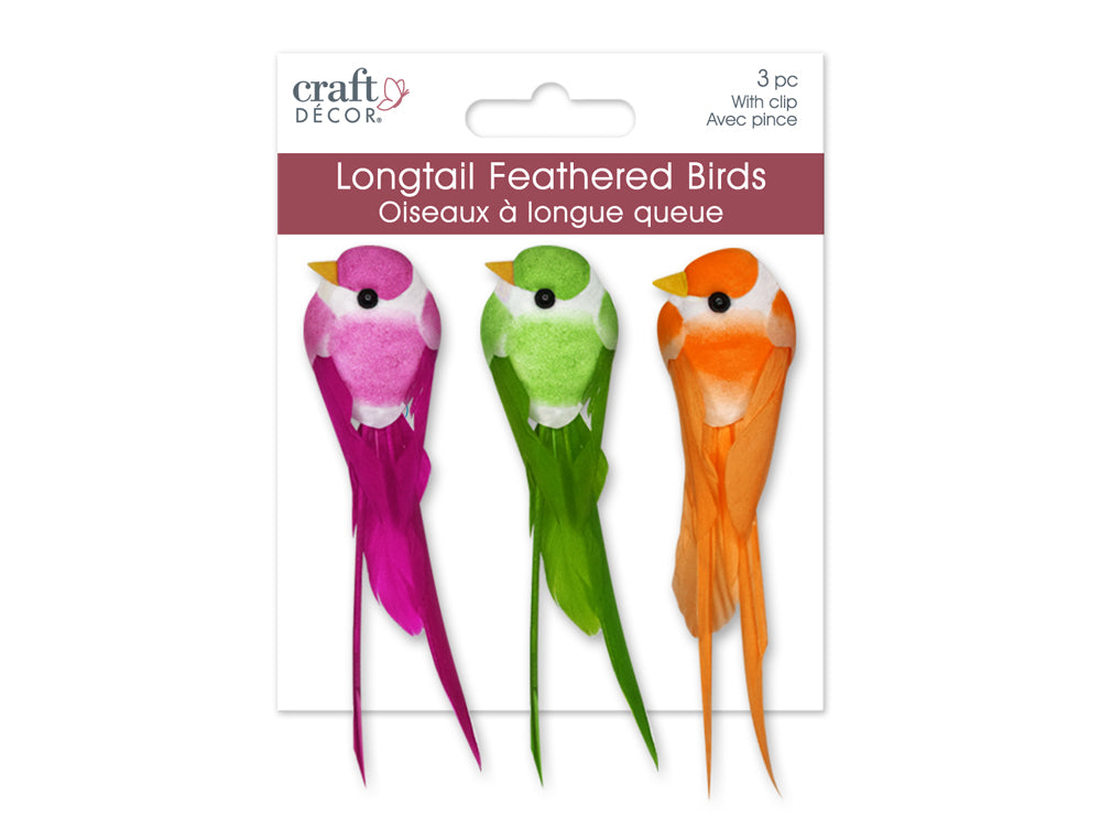 Craft Decor: 3.25" Mini Longtail Bird x3 w/Gator Clip B) Tropical