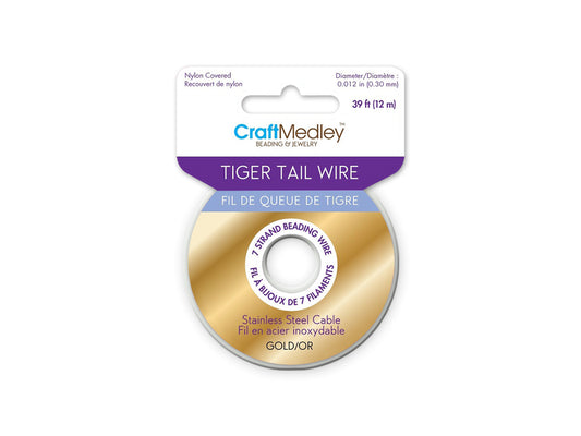 Beading/Jewelry Wire: Tiger Tail 7-strand .012 Diam (.30mm) 12m B) Gold