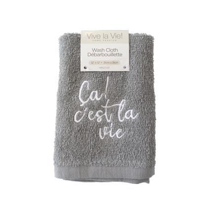 CCLV-EMBROIDERED WASH CLOTH -CHARCOAL 12X12"
