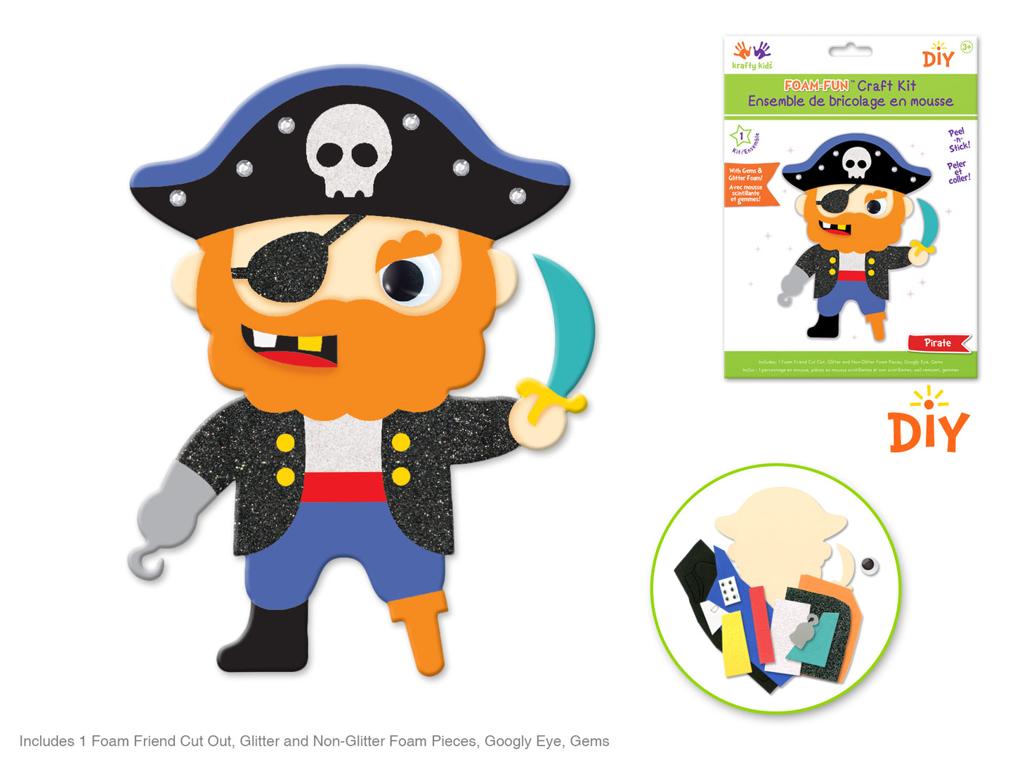 Krafty Kids Kit: DIY Foam Friends Craft Kit Peel-n-Stick 02) Pirate