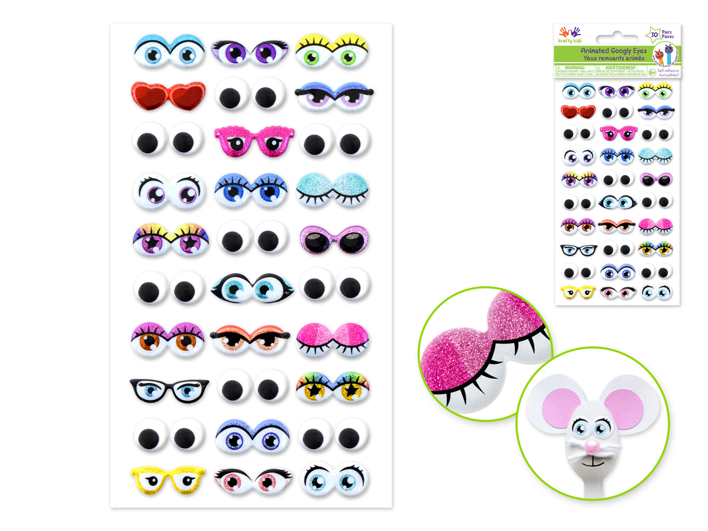 Self-Stick Googly Eyes: Animation Glitter & Googlies 30 Pairs B) Accessorize