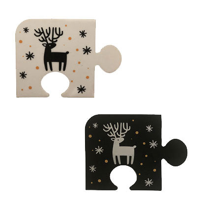 *SILICONE 4PK-PUZZLE COASTER SET-REINDEER-B/W