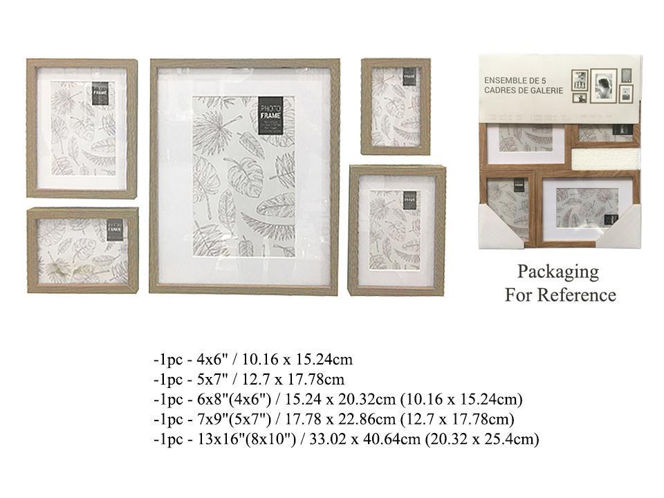 Gallery Frame Set/5 Woodgrain Light ,MDF,shrink/col label, ship box