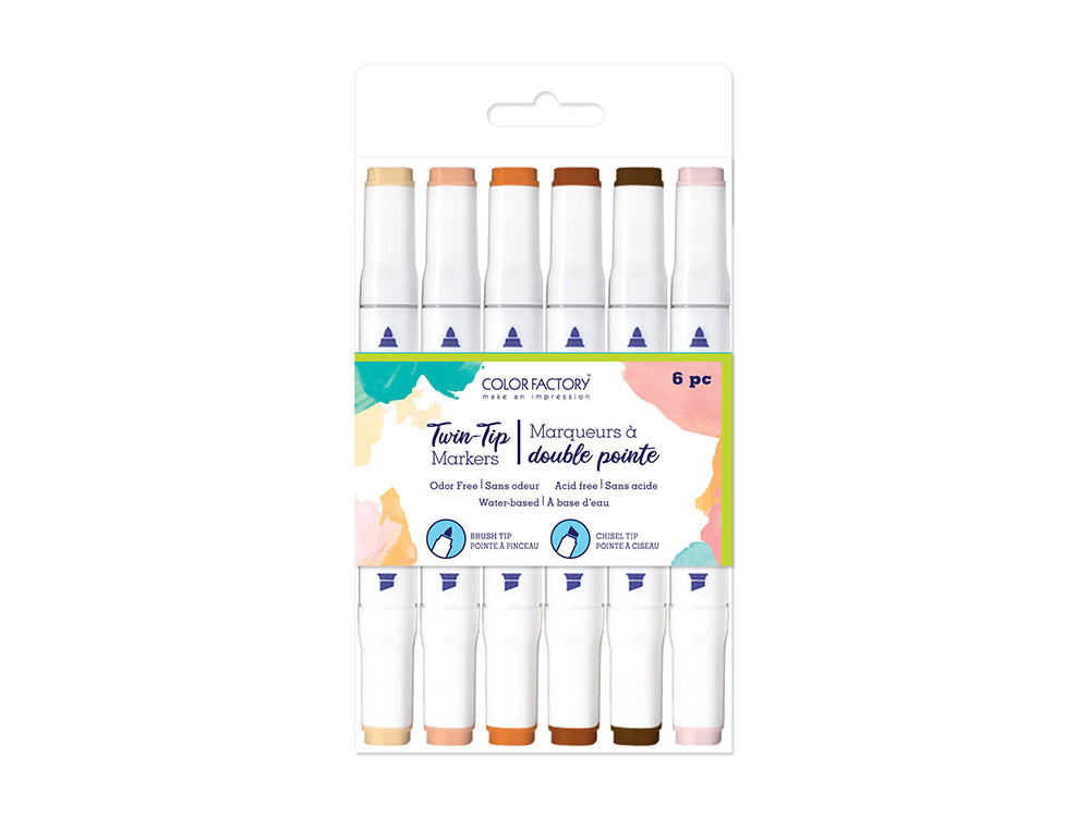 Color Factory: Water-Based Twin Markers Fine+Broad Tips 6pk E) Skin Tones
