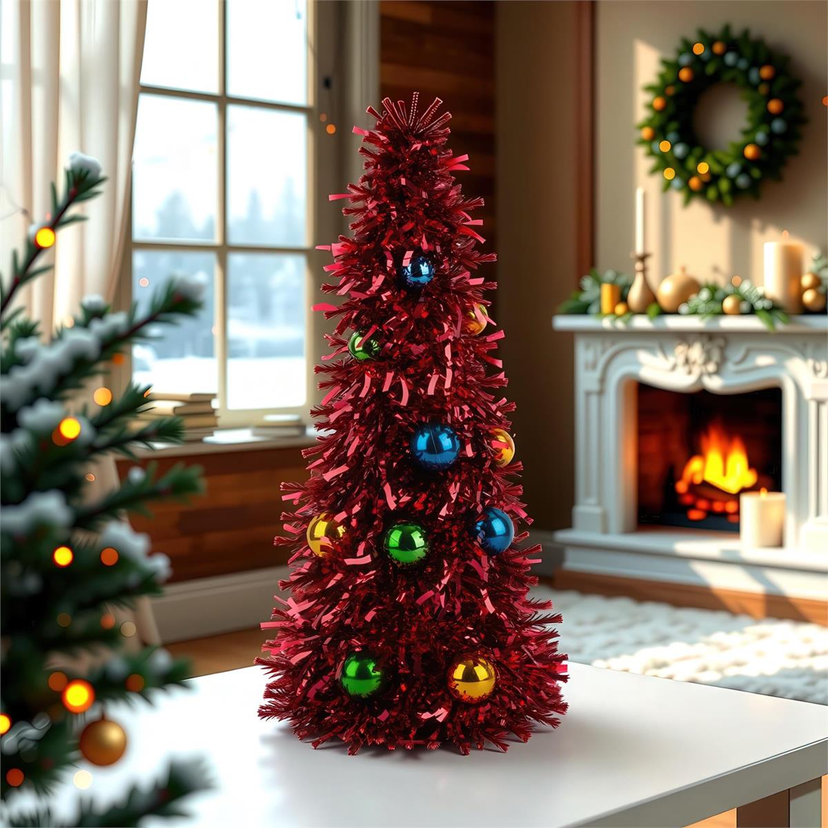 Deco N. 19" Tinsel Xmas Tree Décor, Red, cht