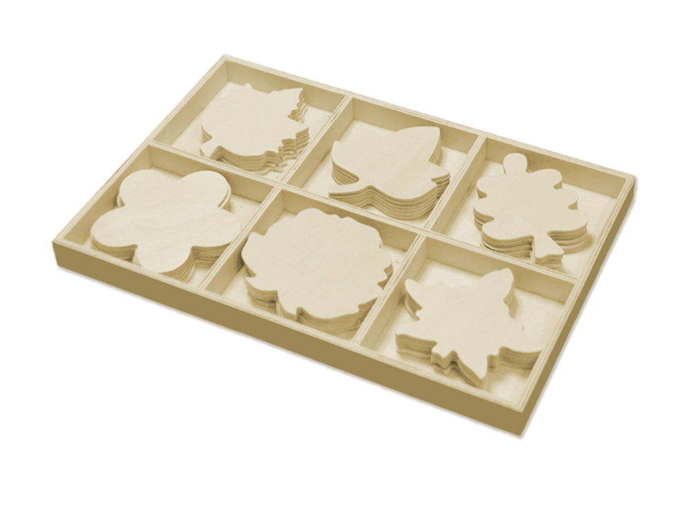 Wood Craft: 8cm Wood Shapes x36 in Display Box (6eax6stl) C) Foliage