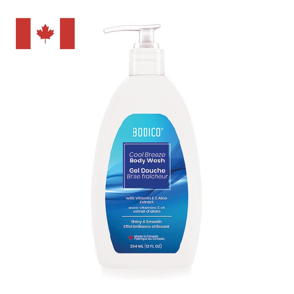 Bodico, 12oz Cool Breeze Body Wash label, Made in Canada