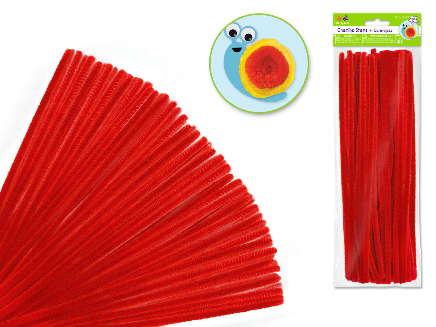 Chenille Stems: 6mmx30cm 100/pk Pipe Cleaners L) Red