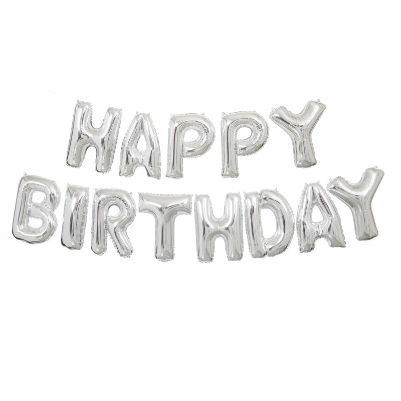 Silver Happy Birthday Foil Letter Balloon Banner Kit  14"