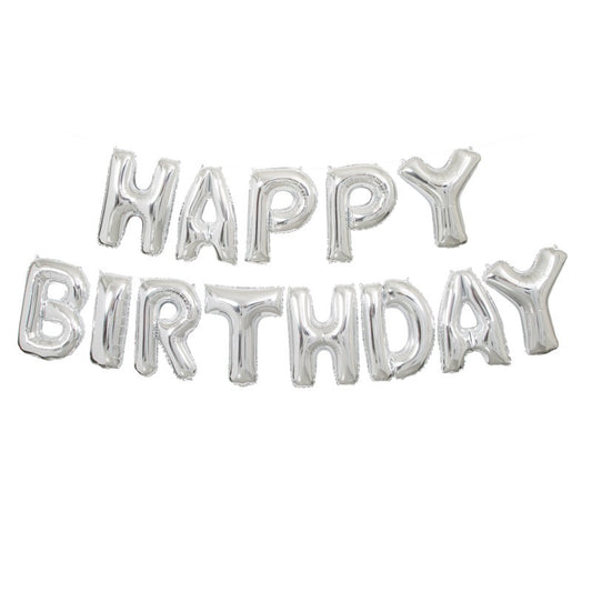 Silver Happy Birthday Foil Letter Balloon Banner Kit  14"