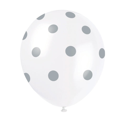 Helium filled - 12" Latex Balloon - Silver Dots