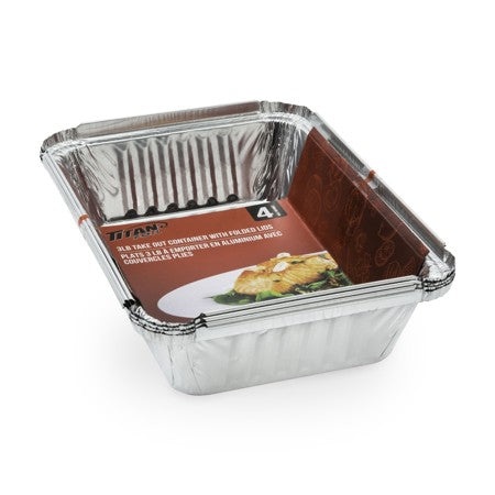 TITAN FOIL 3 LB TAKE OUT CONTAINER/FOLDED LIDS 4/PK