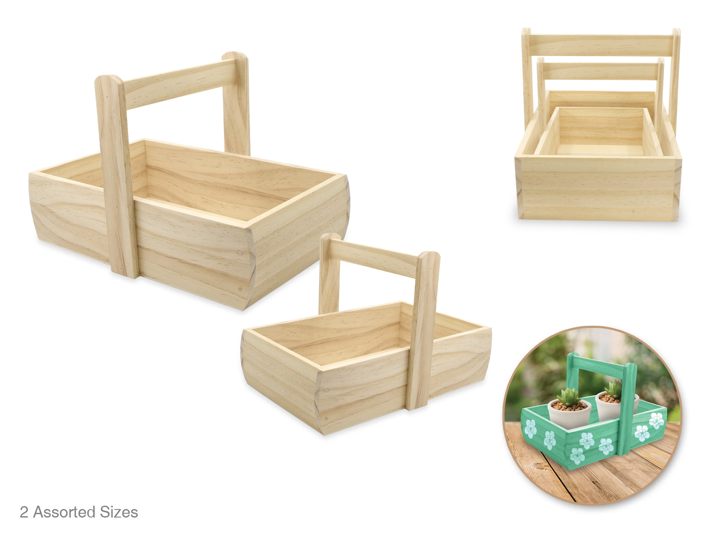 Wood Craft: 9"+10.6" DIY Herb Garden Basket Set/2