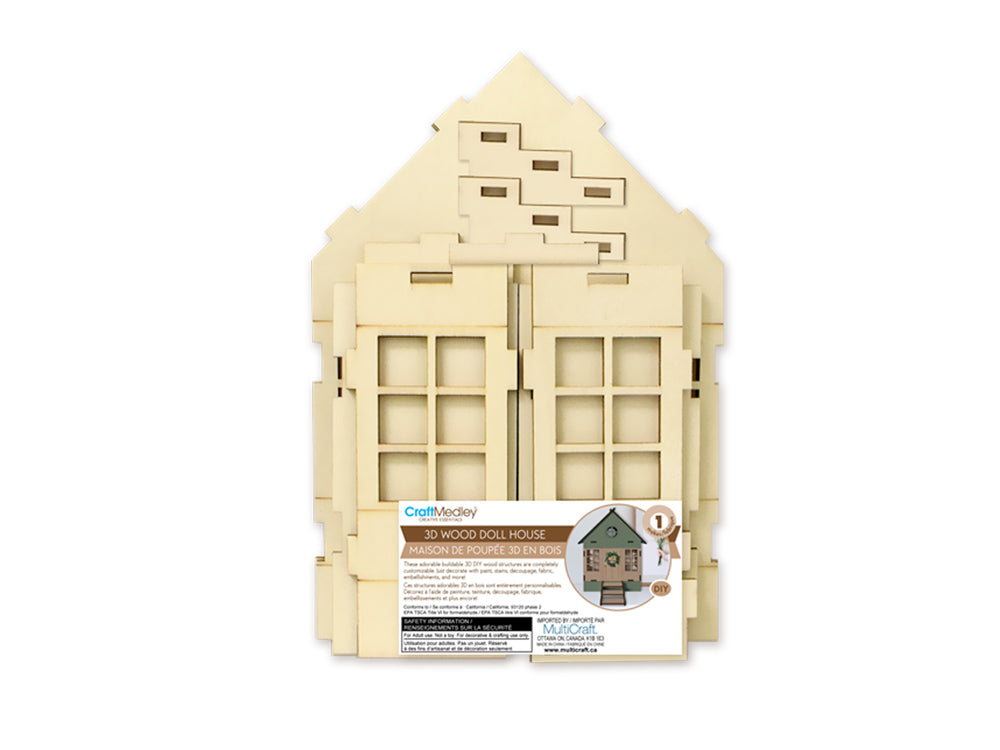 Wood Craft: 7.4"x2.8"x9.5" DIY 3D House Structure Closed Roof