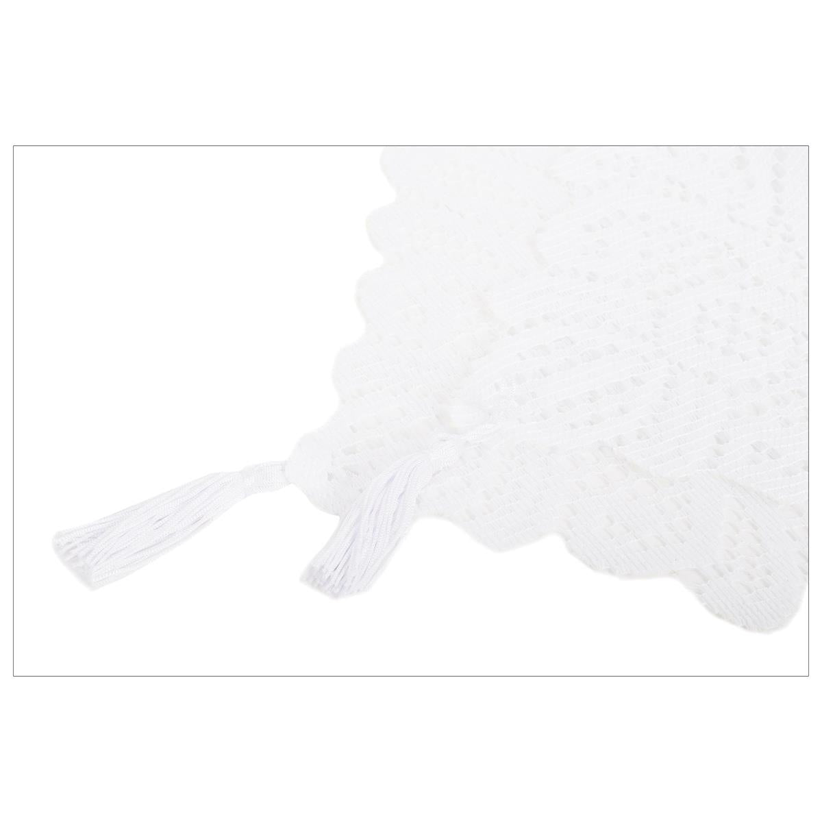 H.E.  Table Runner w/Tassel, White,  13" x 54", header card