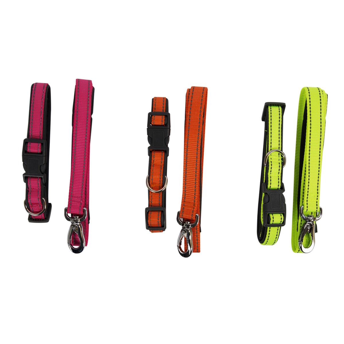 Reflective Dog Collar & Leash Set - 1pc - Adjustable (8"-14")