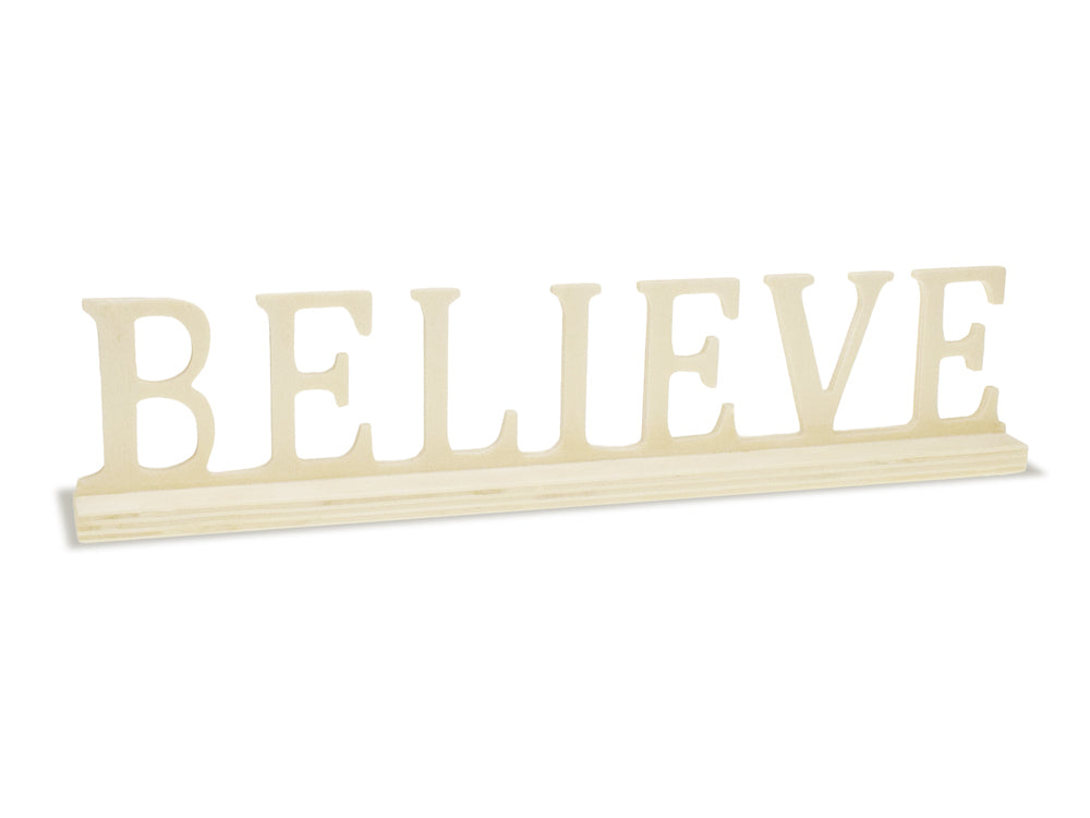 Wood Craft: 9.45" DIY Word Decor w/Base- Standing I) Believe