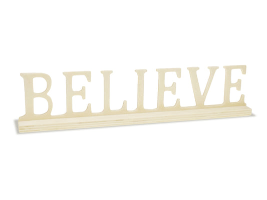 Wood Craft: 9.45" DIY Word Decor w/Base- Standing I) Believe
