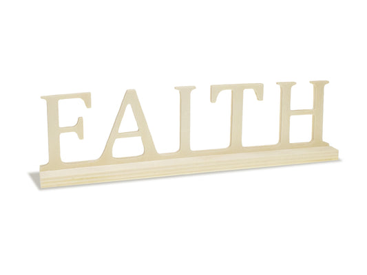 Wood Craft: 9.45" DIY Word Decor w/Base- Standing G) Faith
