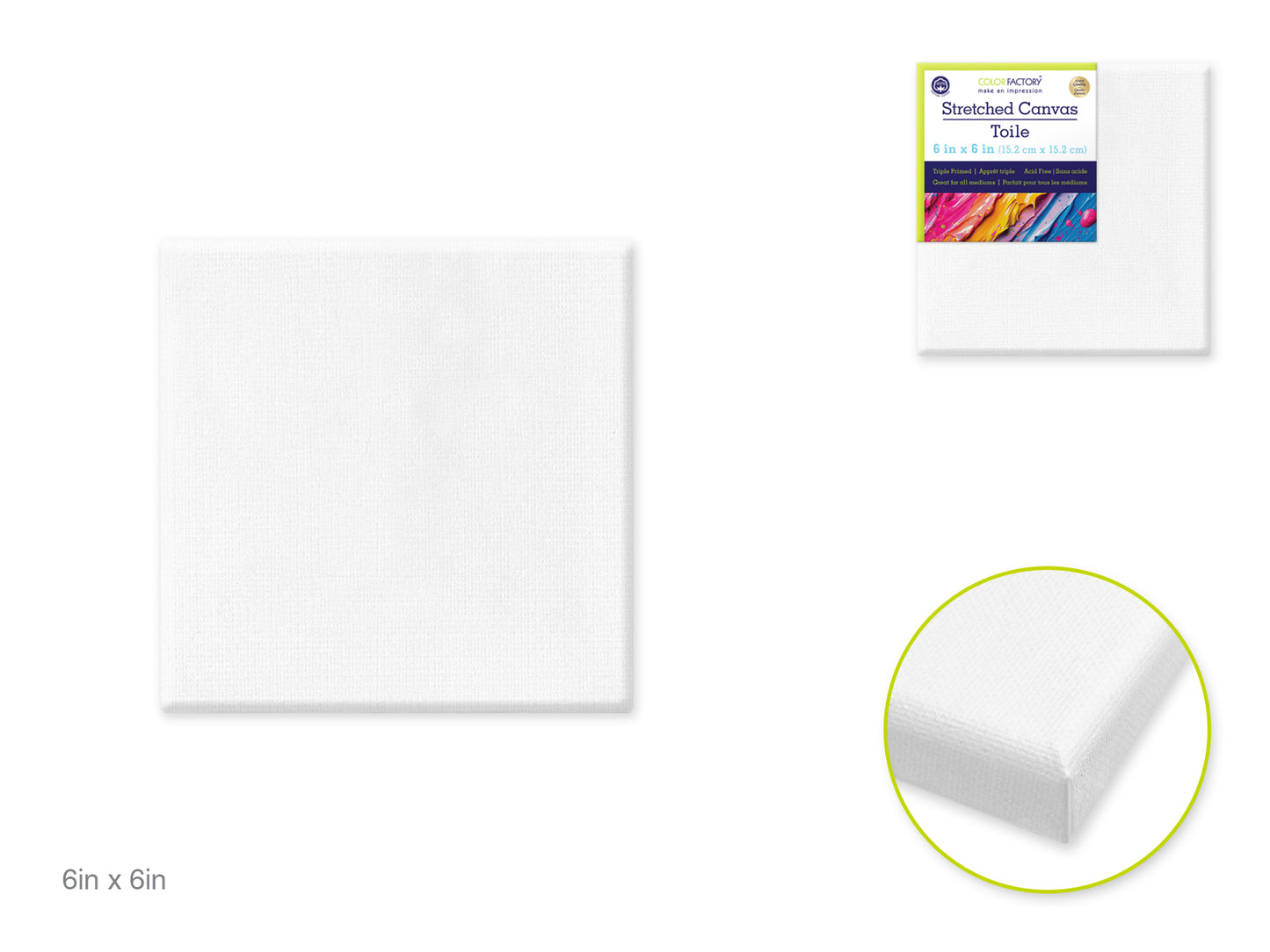 Stretch Artist Canvas: Square 6"x6" Primed Back-Stapled