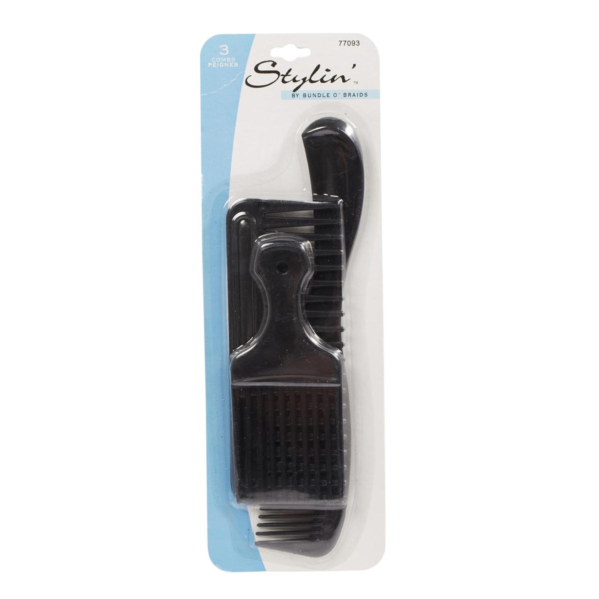 Stylin 3-pc Large Tooth Comb Set, Black colour, b/c