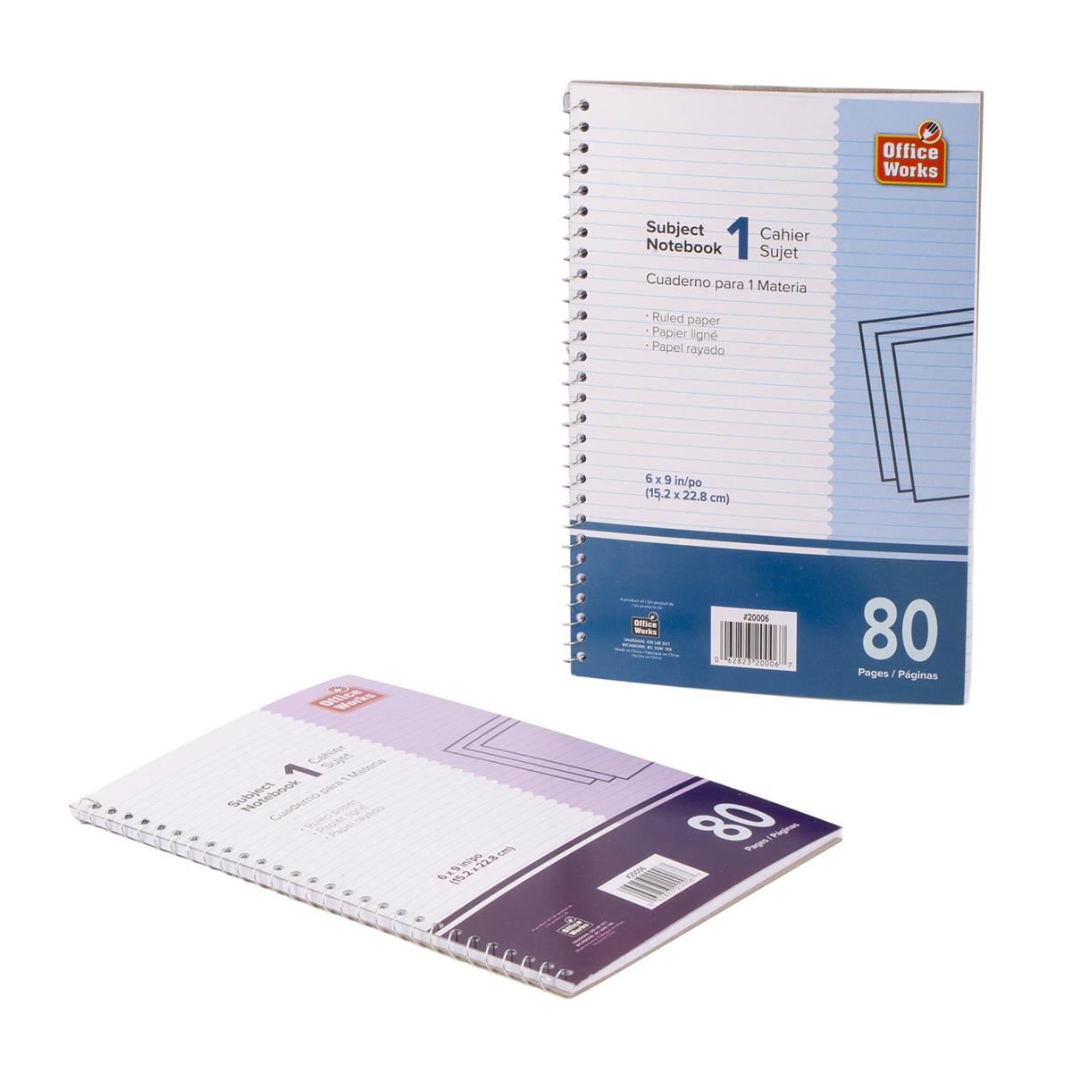 O.WKs. 80 Pages 1-Subject Notebook Coil, 6"x9", 2 cols