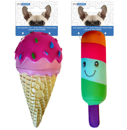 FOOD SQUEAKY PET TOY-2 ASST. ice cream 6.5*6.5*