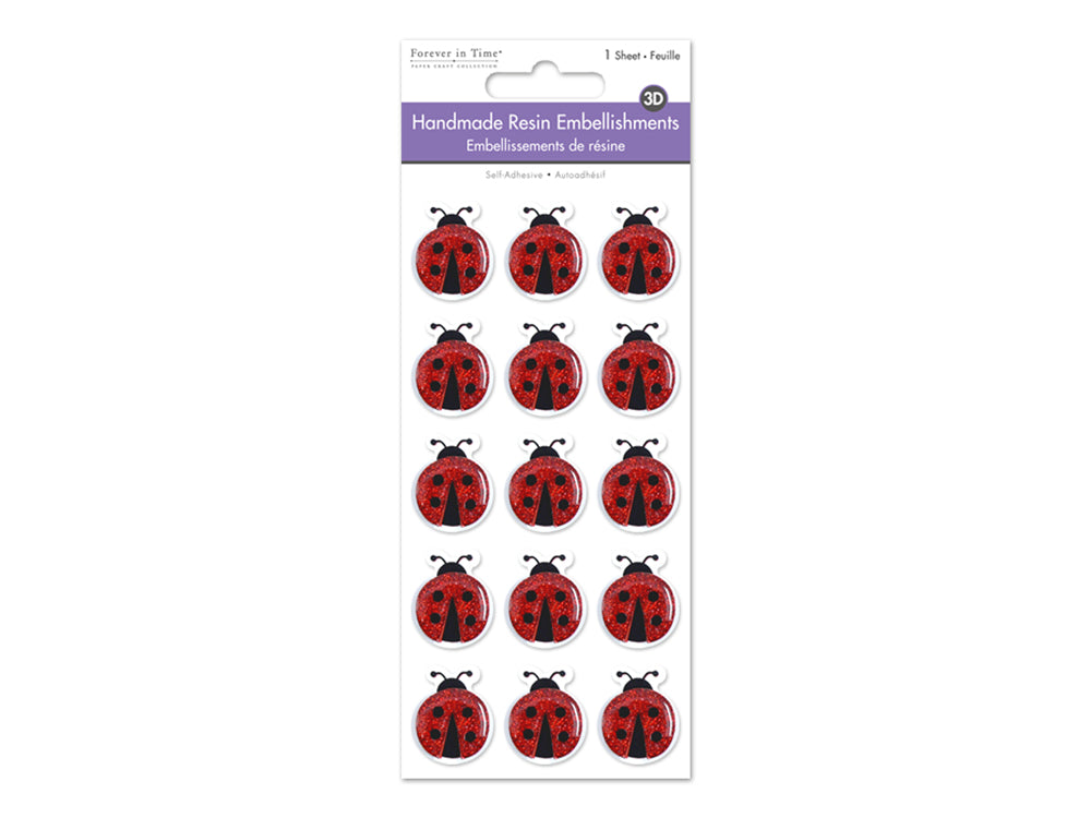 Handmade Sticker: 3D Resin  Themed Elements- D) Ladybugs