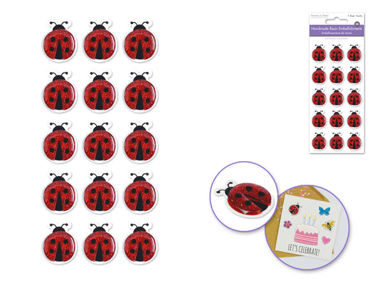 Handmade Sticker: 3D Resin  Themed Elements- D) Ladybugs