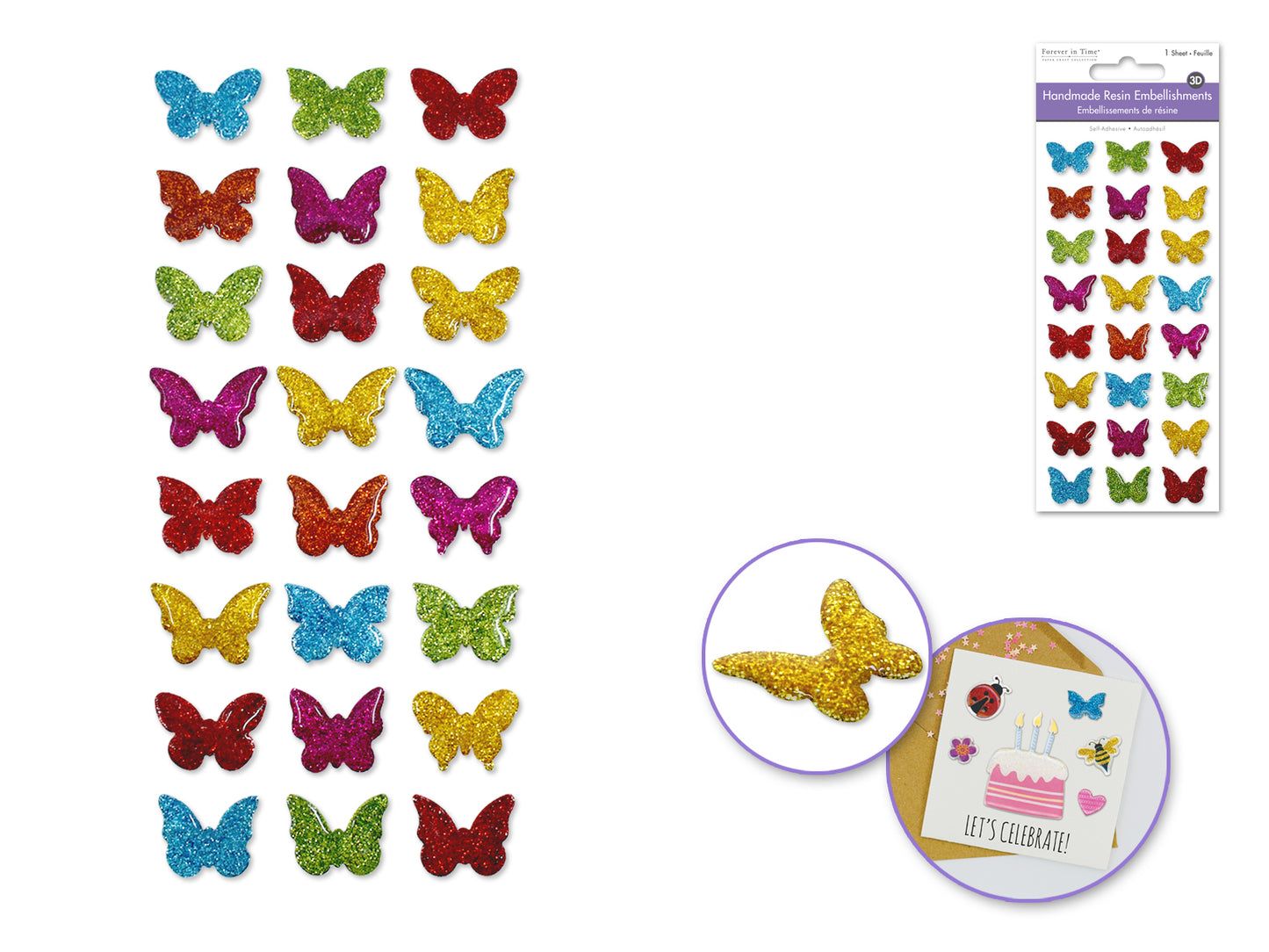 Handmade Sticker: 3D Resin  Themed Elements- F) Butterfly Bling