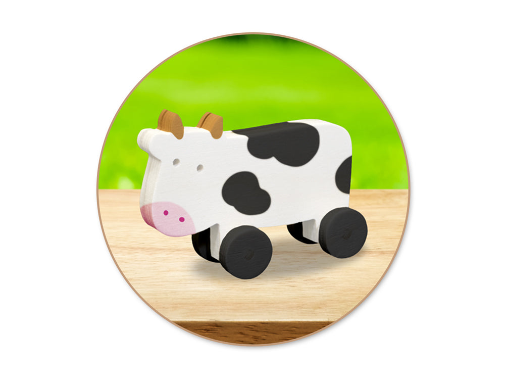 Wood Craft: 4.5" DIY Animals on Wheels A) Cow