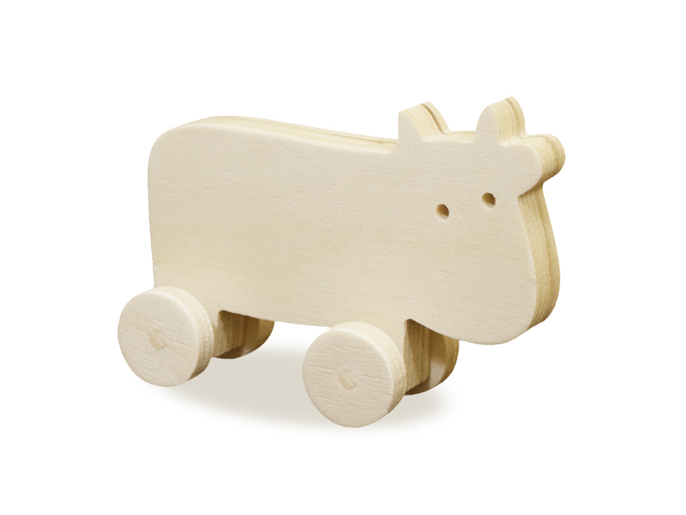 Wood Craft: 4.5" DIY Animals on Wheels A) Cow