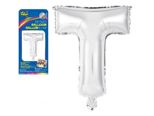 Let's Party "T" Silver Air Filled Balloon, 14"