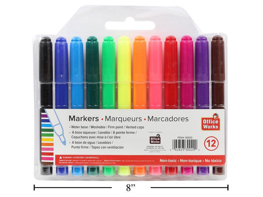 O.WKs.12-Pc Colour Markers, Round Tip, pvc pouch