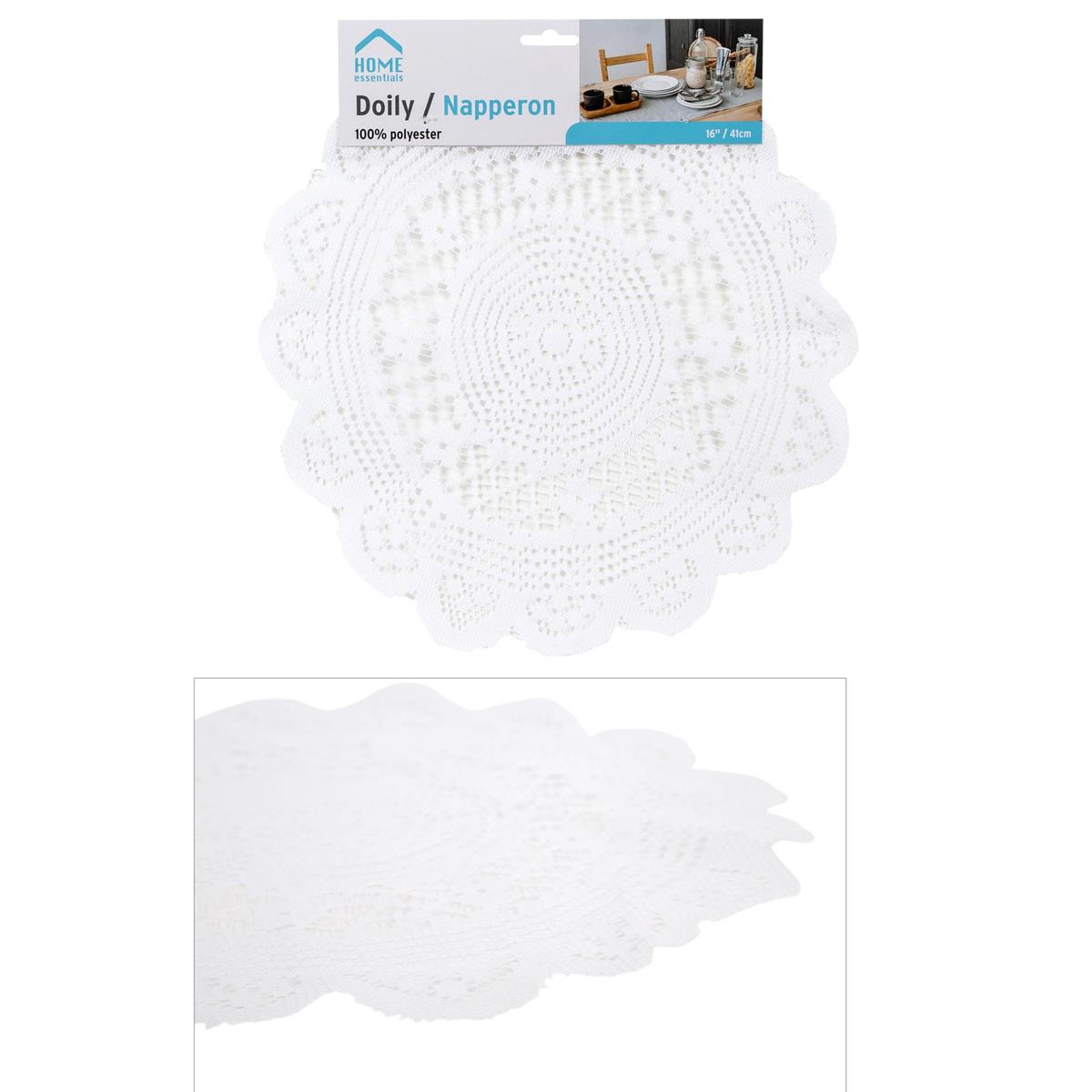 H.E.  16" Polyester Doily, White,  header card