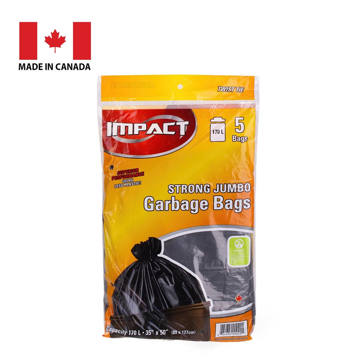 IMPACT  5-pc 35x50" Strong Outdoor Jumbo Garbage Bag,Black(=#CM034133)