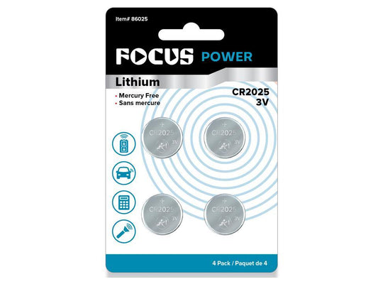 Focus E. 4pcs Coin Cell Battery CR2025 Lithium Mercury Free, B/C