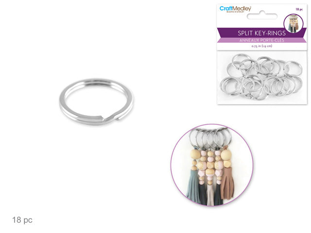 Jewelry Findings: 3/4" Split Key-Rings x18 Heavy Duty Silver