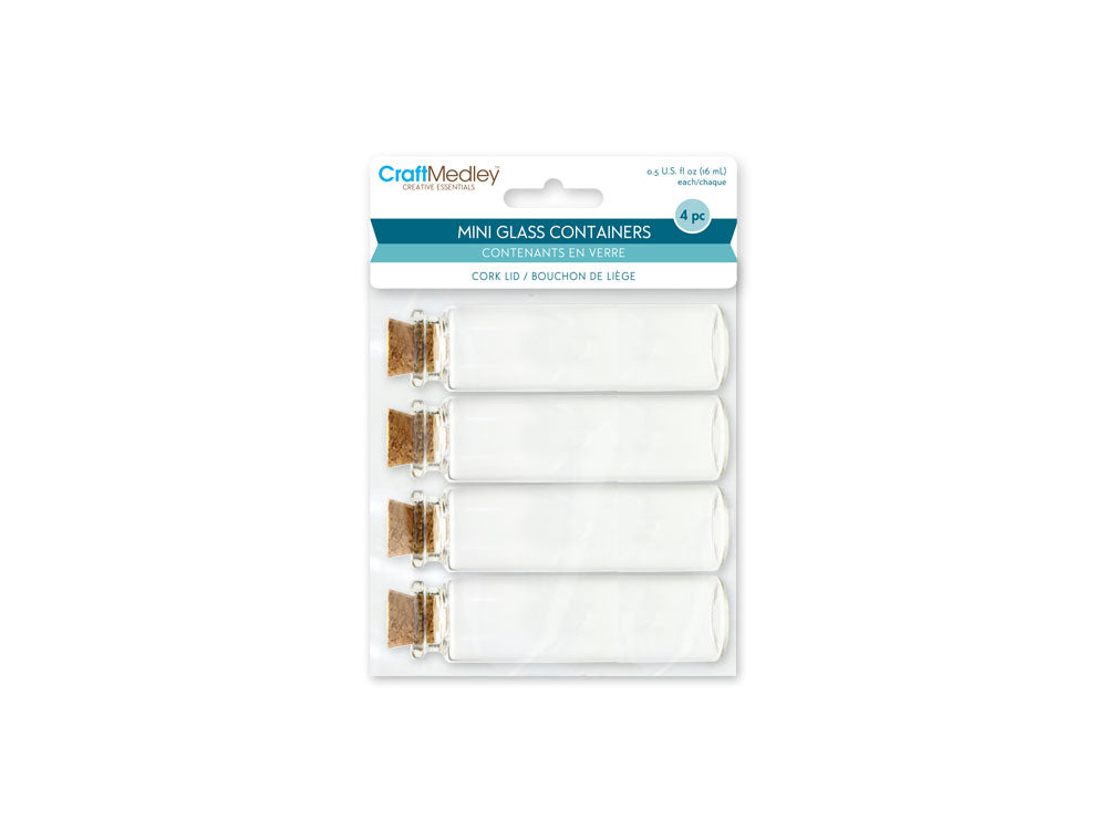 Glass Bottles: Mini Containers w/Cork Lid x4 16ml