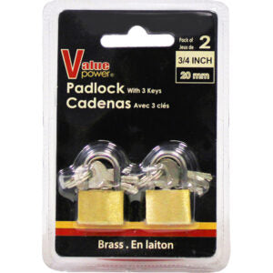 Padlock Brass 20mm 2Pk