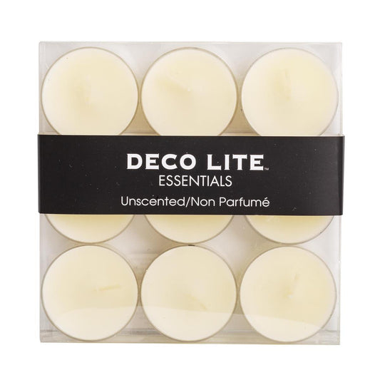 Deco Lite Essentials 9-pc Plastic Cup Tealight Candles, clr box w lbl