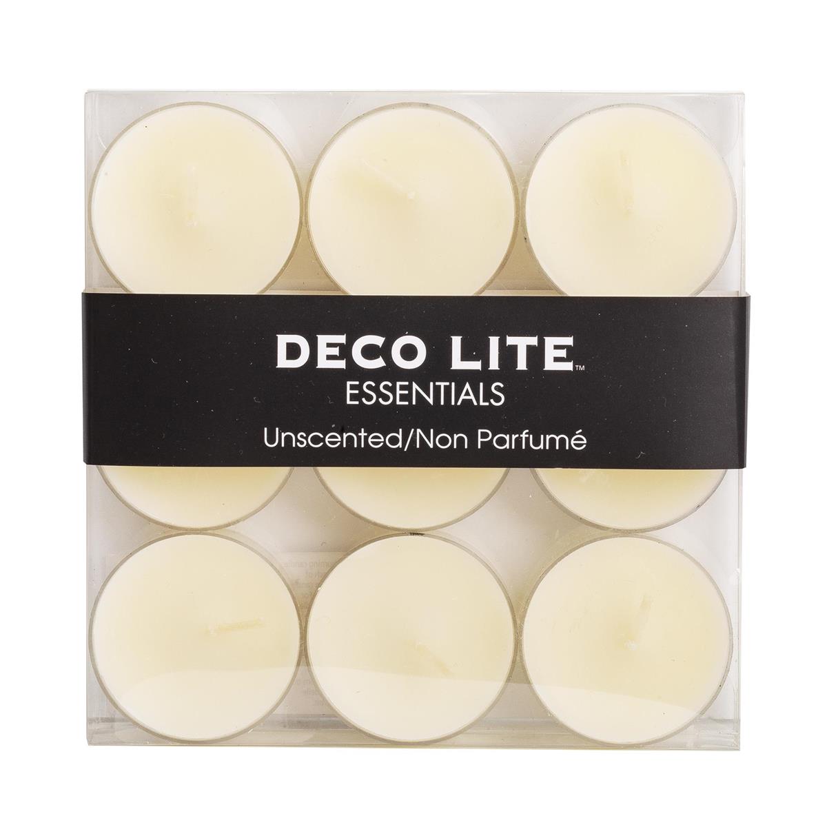 Deco Lite Essentials 9-pc Plastic Cup Tealight Candles, clr box w lbl