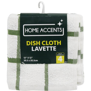 Dish Cloth Green & White 4Pk