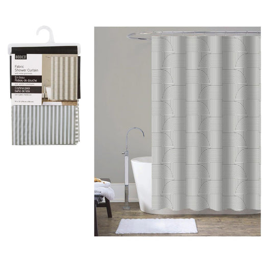 Bodico Fabric Shower Curtain, grey lines, 70x72", hanger