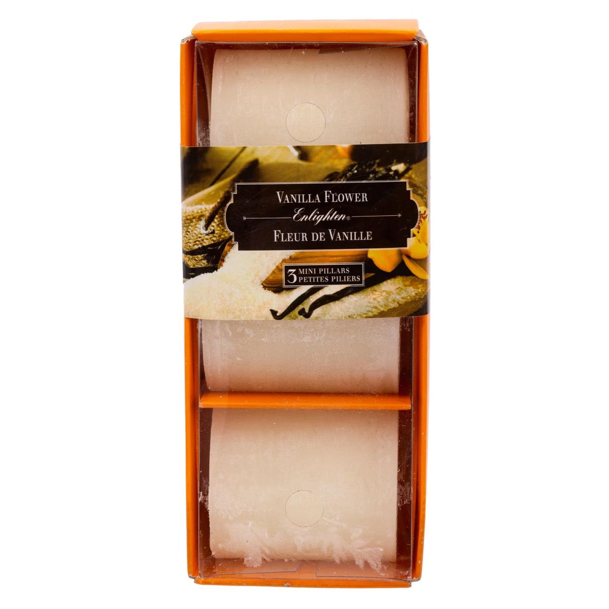 KG Enlighten 3Pk 2" Min Pillars Scented, Vanilla Flower (Az)