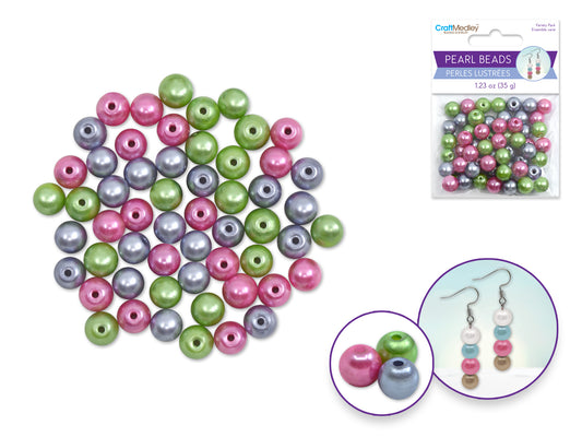 Pearl Beads: 8mm Glass Fired Pearls 35g 3-Col Asst Multi-Pack A) Jewel