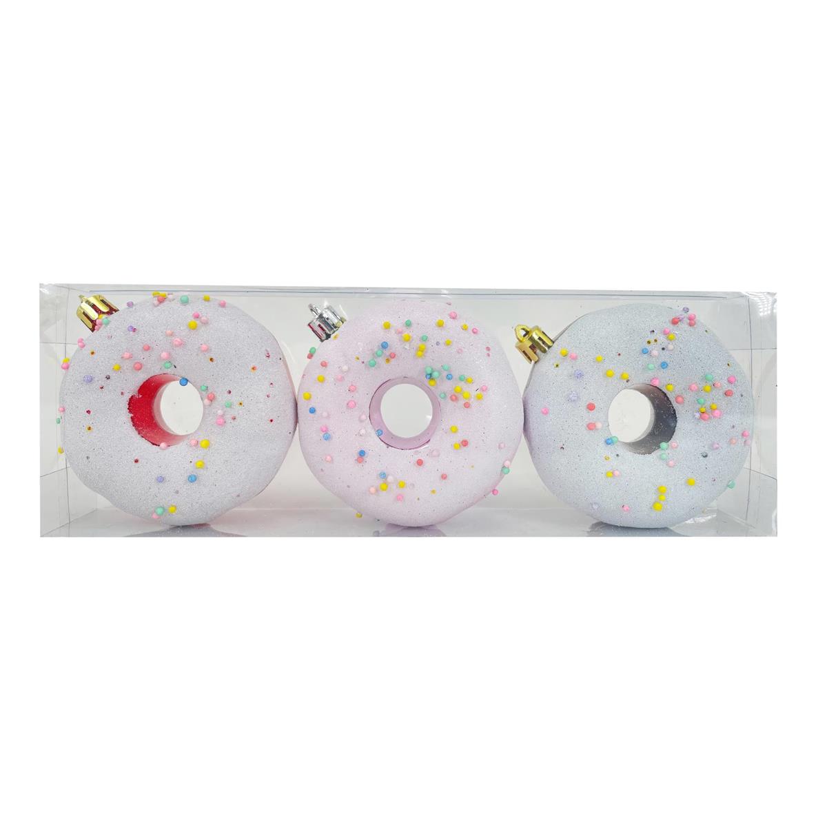 Deco N 3pk  Christmas Sugar Coating Donut Ornament set. PVC box w/color label, Ornament size :7.48x4.72x1.37"