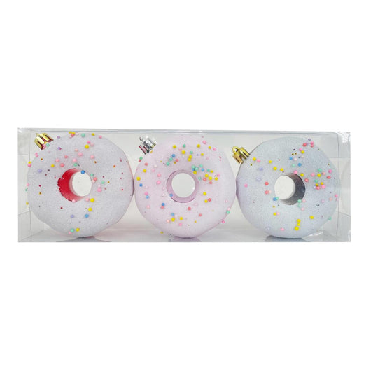 Deco N 3pk  Christmas Sugar Coating Donut Ornament set. PVC box w/color label, Ornament size :7.48x4.72x1.37"