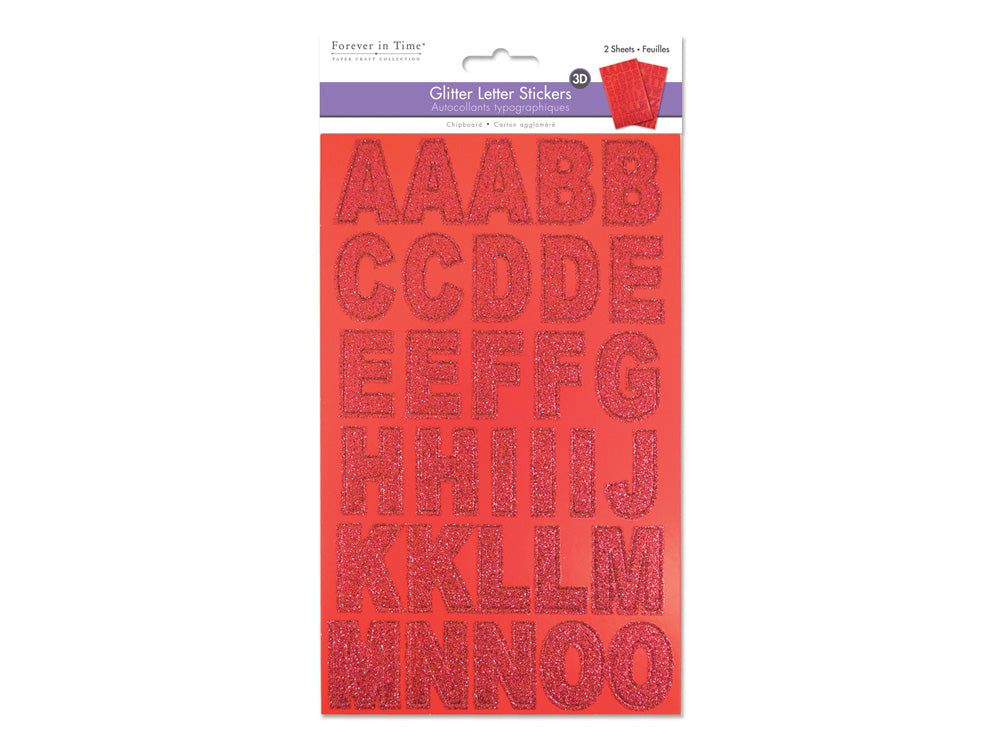 Paper Craft Stickers: 14.5cmx24cm Chipboard Glitter Letters 2sheets G) Red