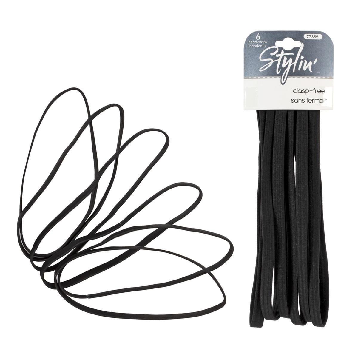 Stylin, 6p Black Headwraps ,clasp free,header card